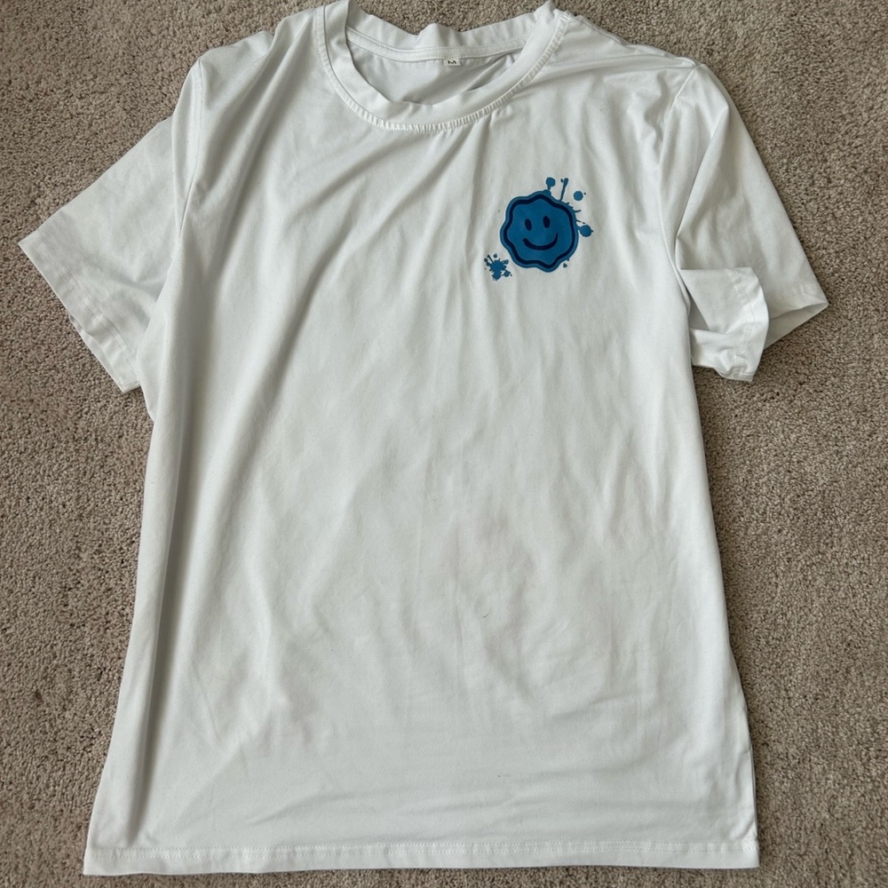 White Short Sleeve Tee with Blue Graphic